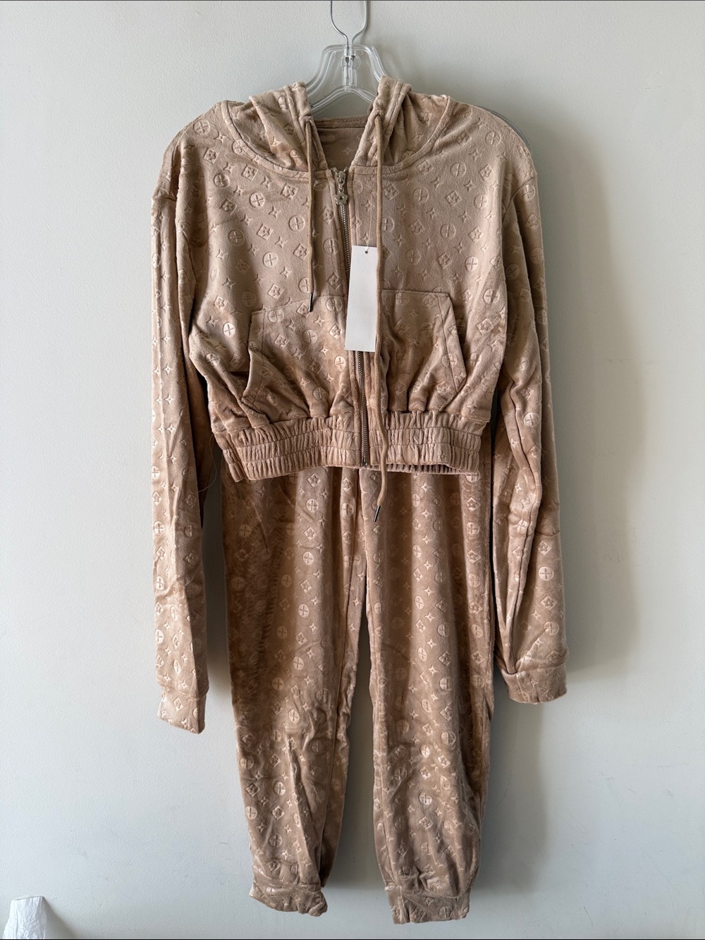 Fashiona Plush Monogram Velour Set — Mocha